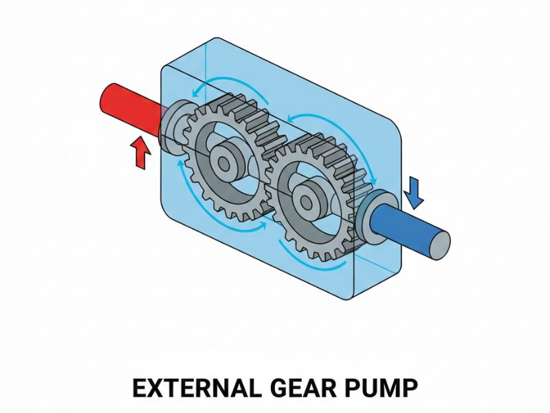 External gear pump diagram showing two meshing gears