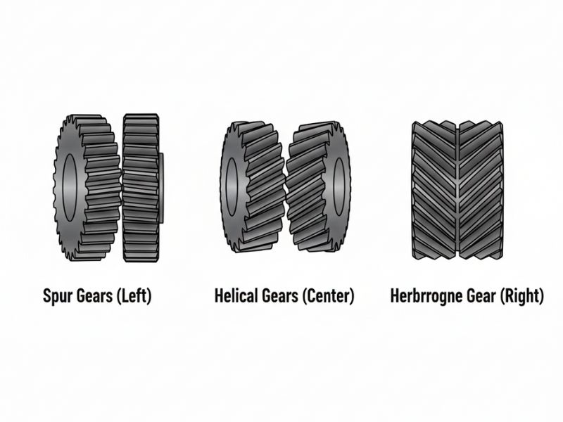 Types of gears: spur, helical, herringbone
