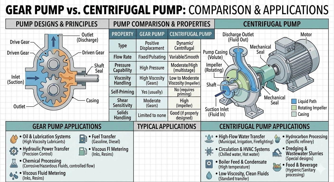 Gear Pump vs Centrifugal Pump Comparison - Operating Principles and Applications